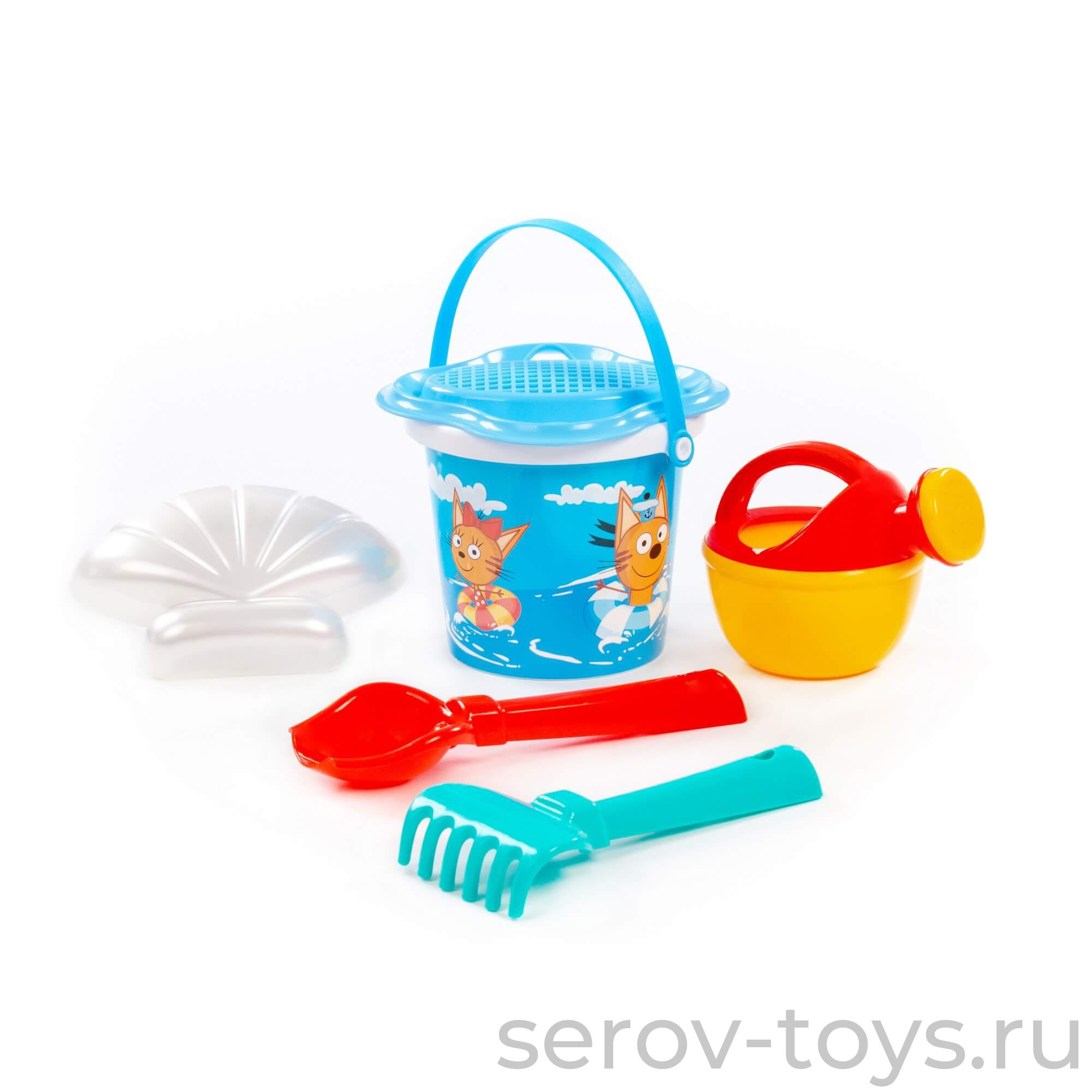 Песочный набор Три кота № 2 Ведро, ситечко, совок, грабли и формочки 91918 ПОЛЕСЬЕ