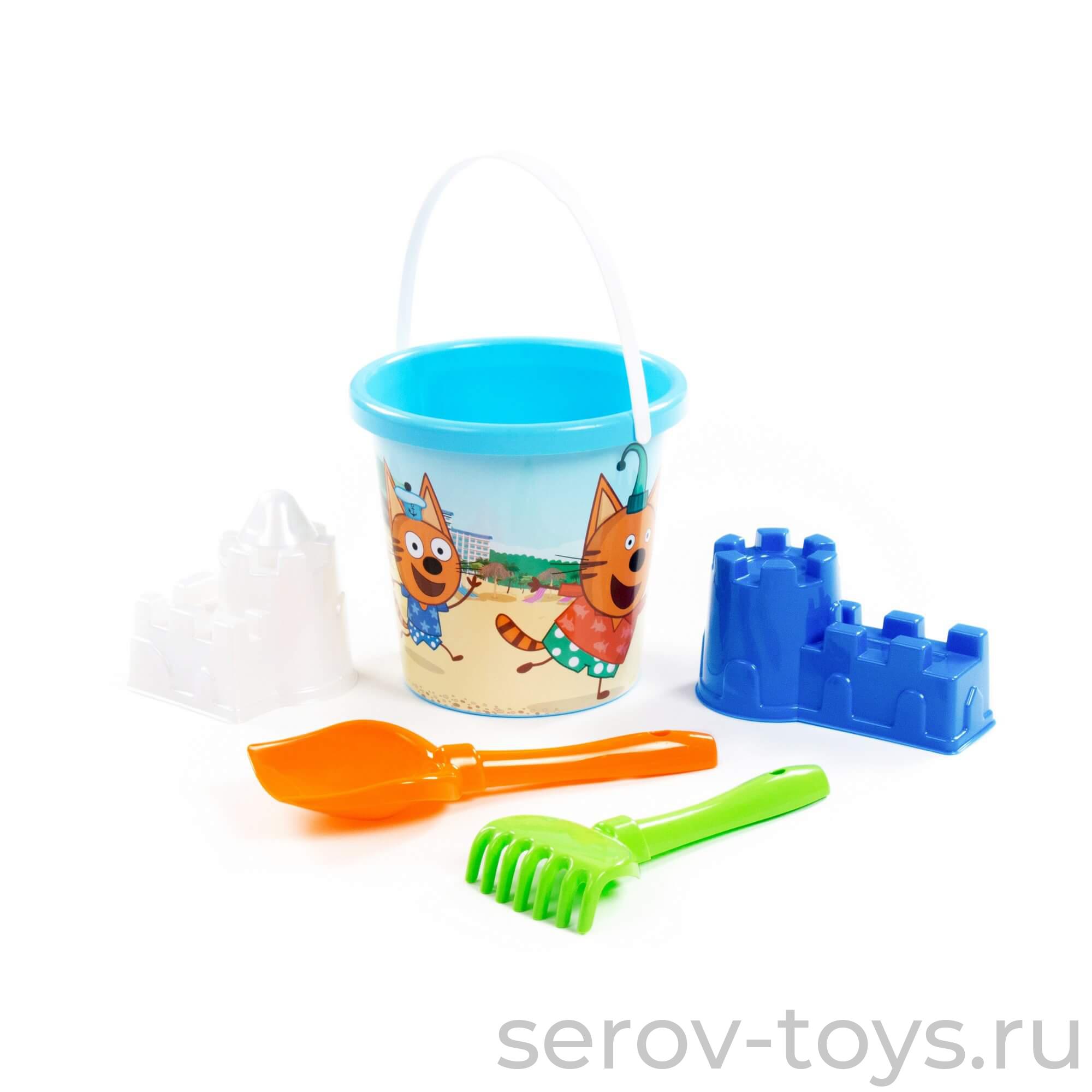 Песочный набор Три кота № 5 Ведро, ситечко, совок, грабли и формочки 91956 ПОЛЕСЬЕ