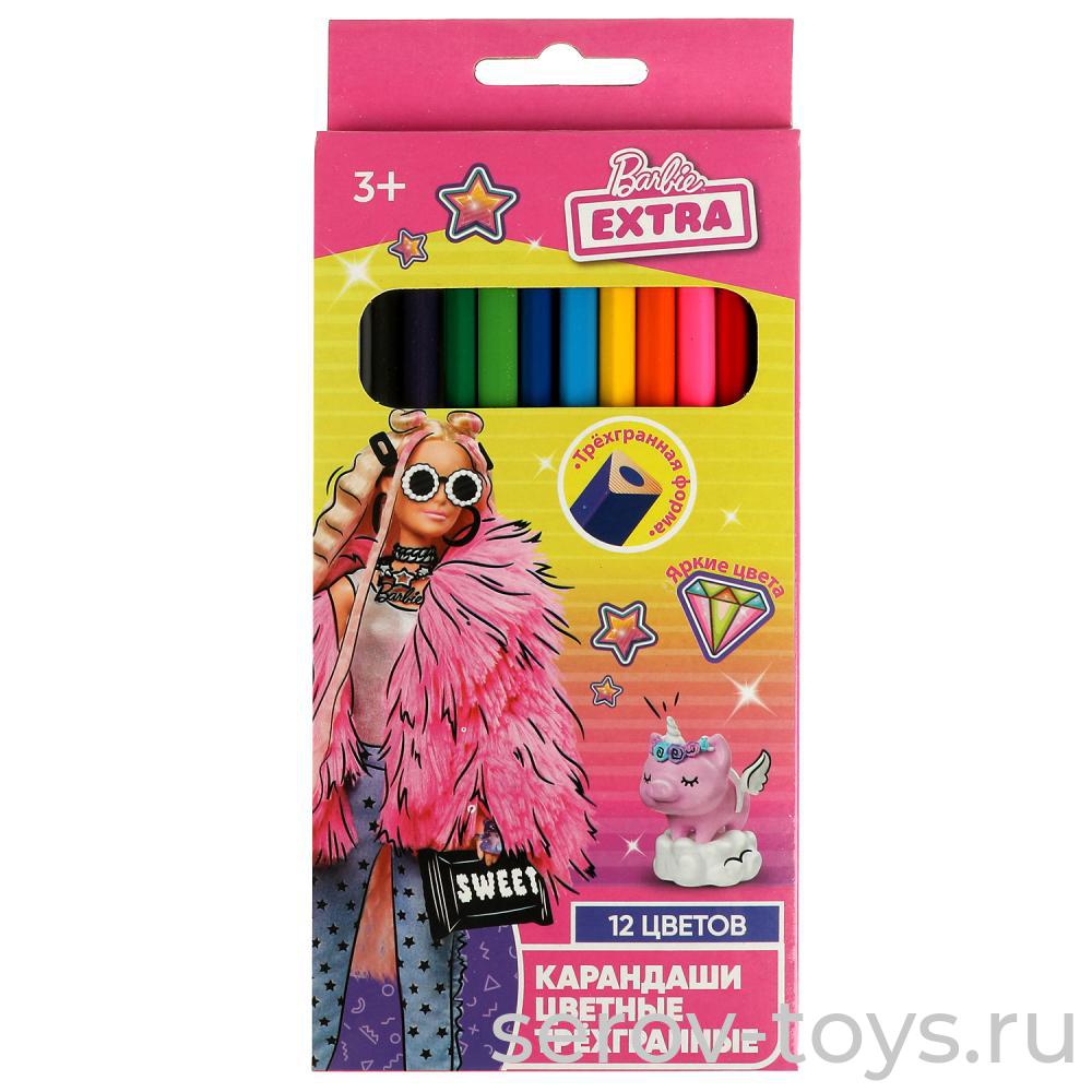 Карандаши цветные Барби CPT12-65500-BRB Barbi Extra трехгранные 12 цветов в кор Умка