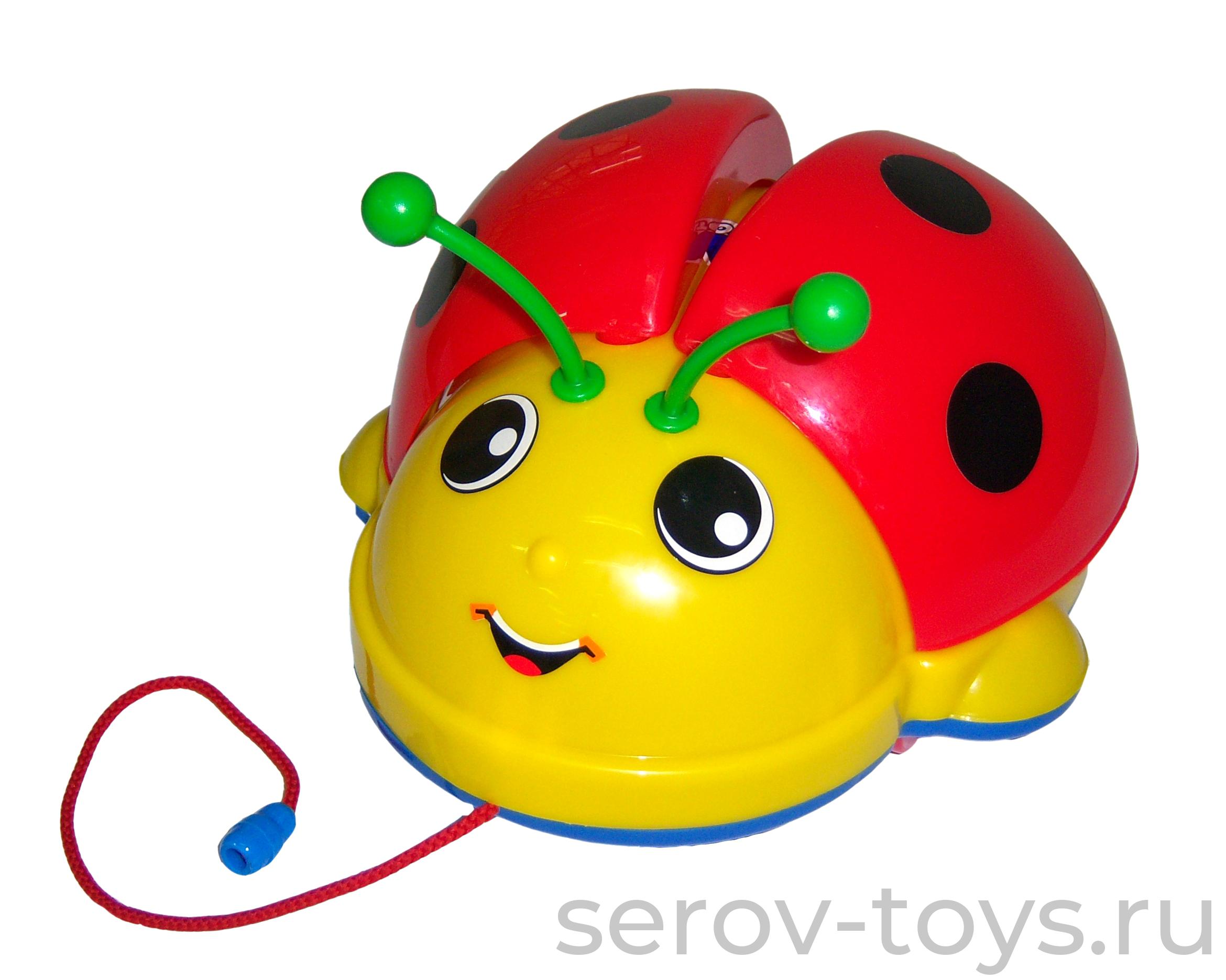 Каталка Божья коровка 7888 на веревке в сеточке  ПОЛЕСЬЕ