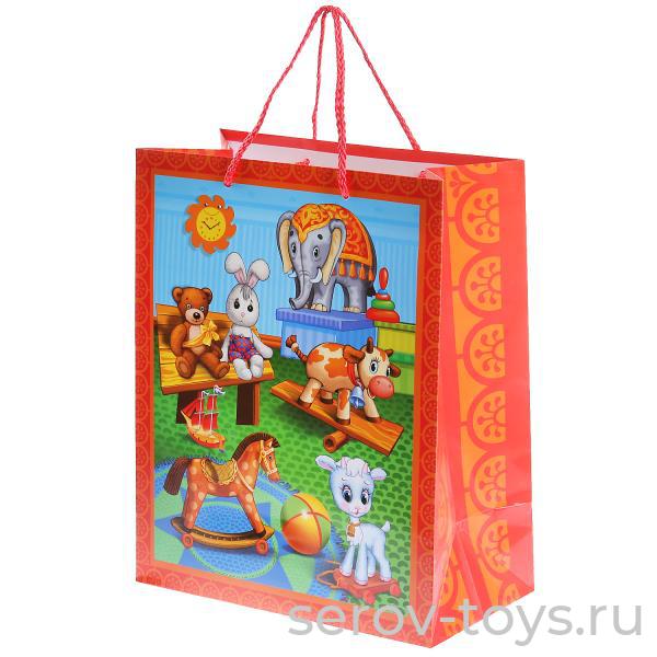 Пакет подарочный  Игрушки 26х32х14см глянцевый в уп 12шт Играем вместе