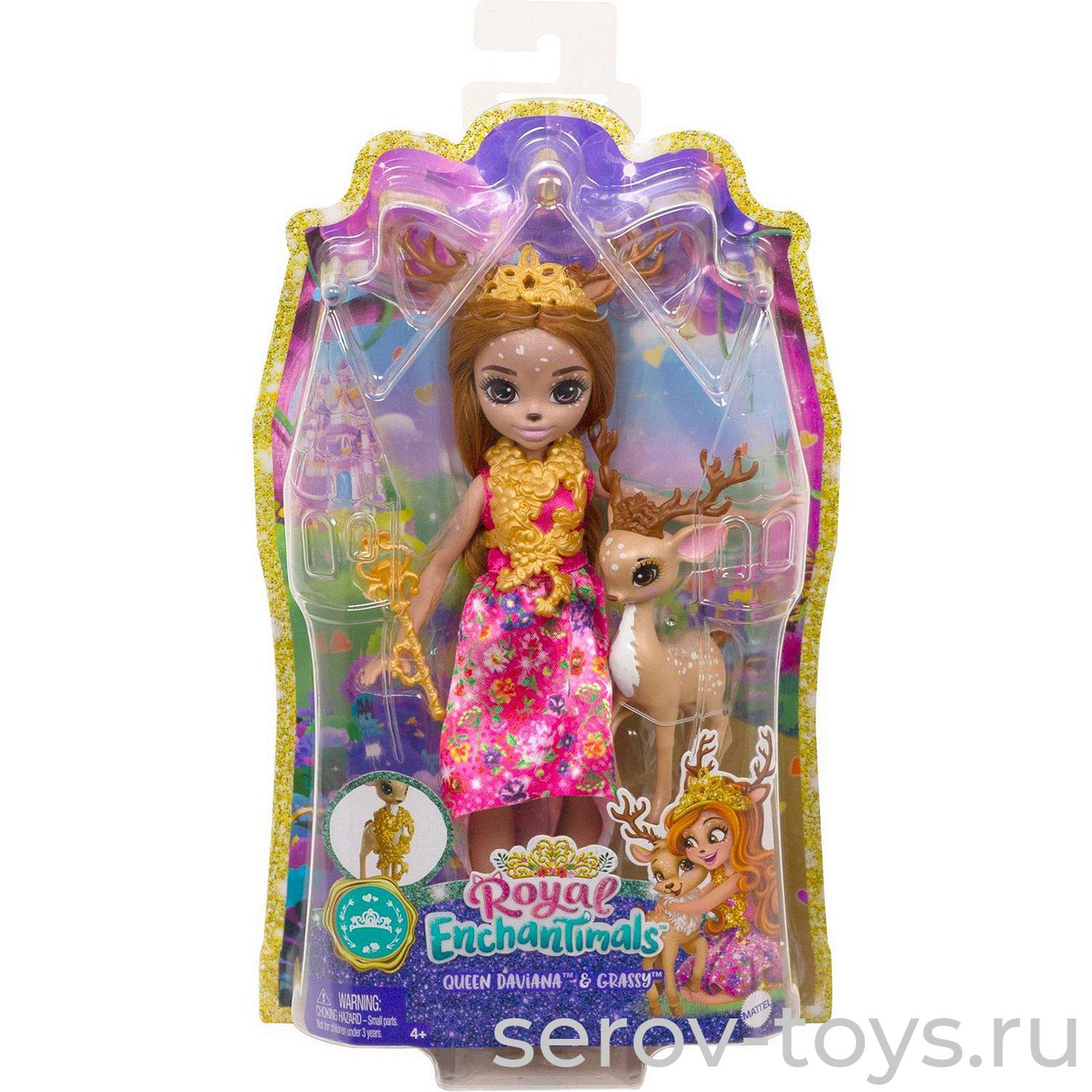 Enchantimals Кукла базовая со зверюшкой GYJ11  Королева Давиана и Грасси GYJ12