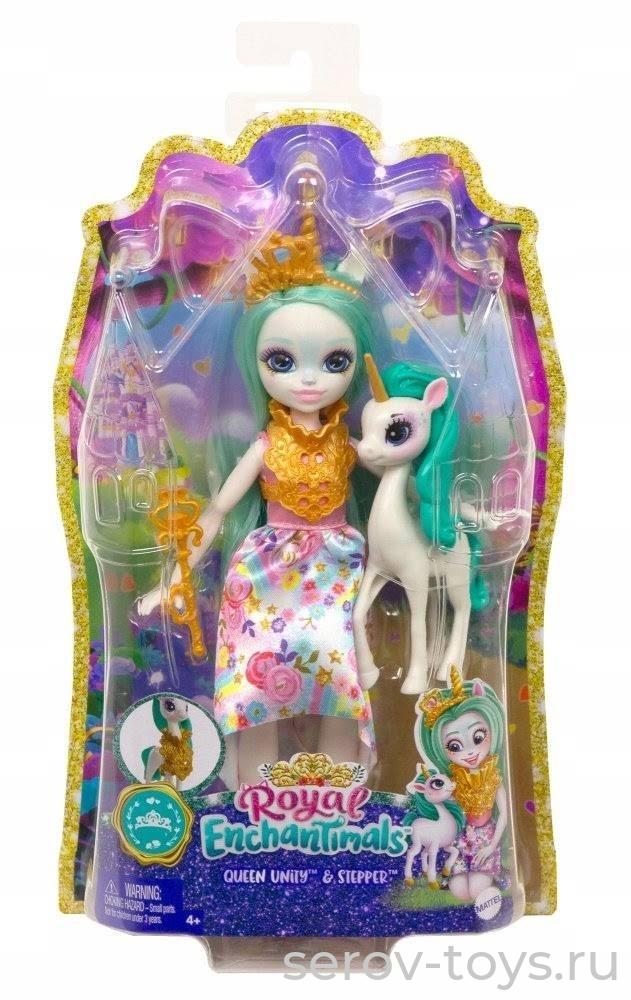 Enchantimals Кукла базовая со зверюшкой GYJ11  Королева Единорог Юнити и питомец Степпер GYJ13