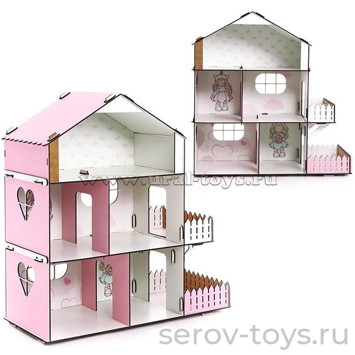 Кукольный дом без мебели Doll Style КДФ04 дерево, окрашенный в кор