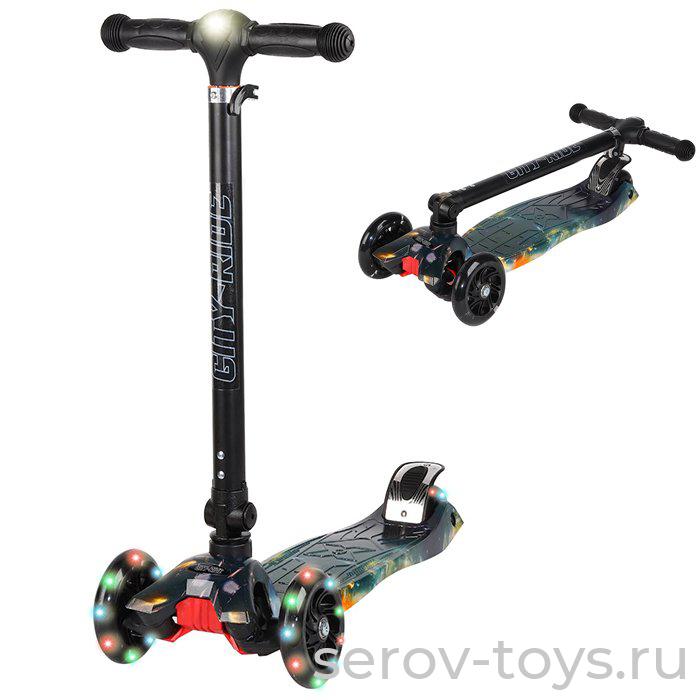 Самокат 4-х колесный кикборд City-Ride до 40кг 120/76 PU с фонариком колеса светятся