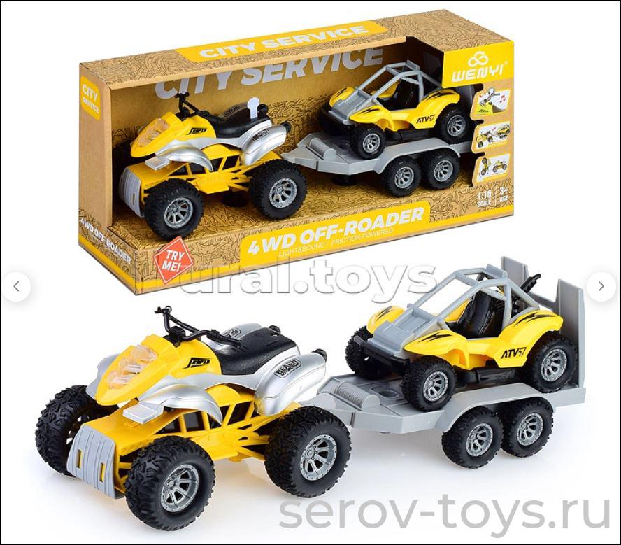 Квадроцикл 1:16  WY400A-1 с прицепом Желтый свет звук Wenyi