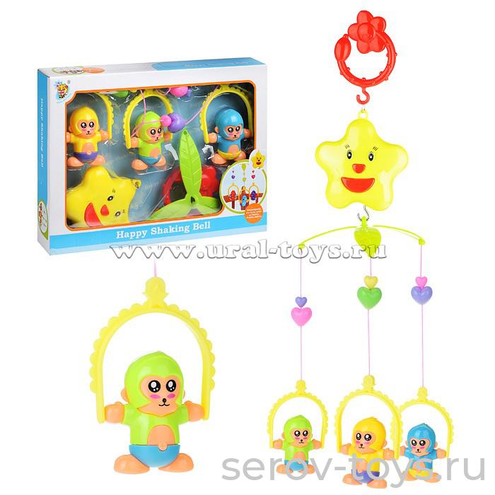 Карусель музыкальная D141 Обезьянки механическая в кор