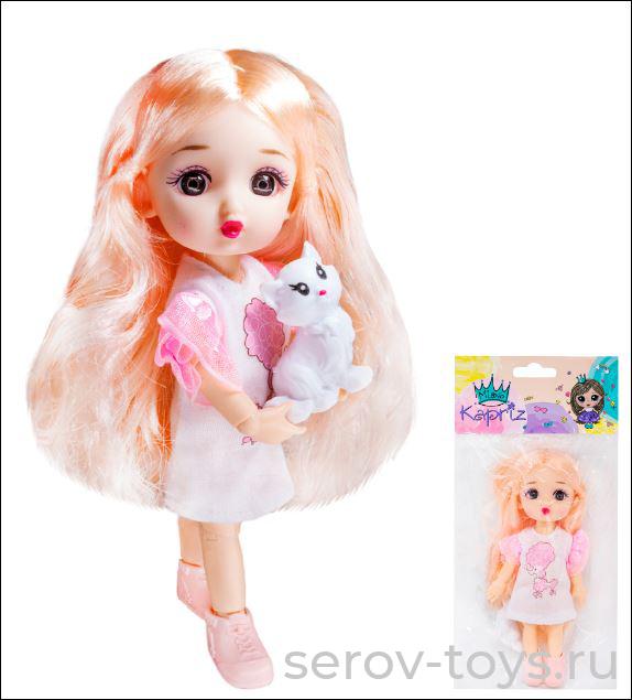 Кукла Женя MKDH2326-1 с кошечкой 15см в пак Miss Kapriz