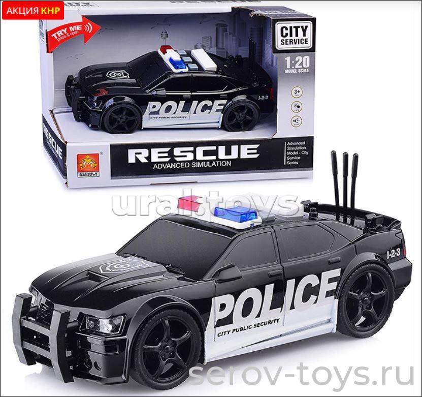 Машина инерц 1:20 WY500A Полиция Черная свет звук Wenyi