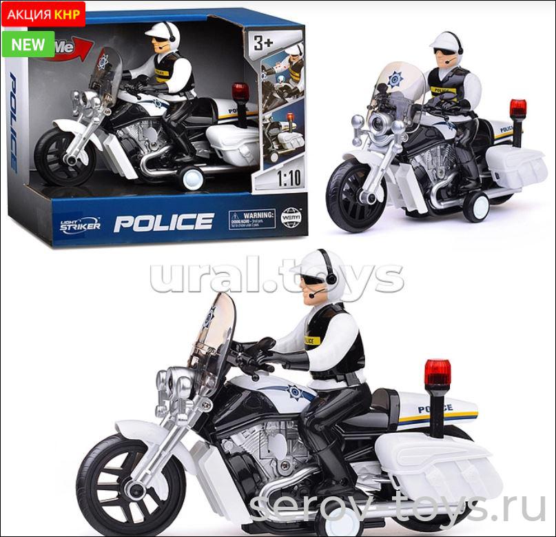 Мотоцикл с полицейским 1:10 WY430A Полицейский свет звук Wenyi