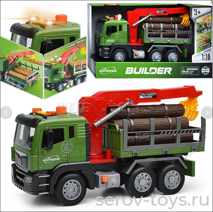 Машина инерц 1:10 WY1122A Лесовоз Зеленый свет звук Wenyi