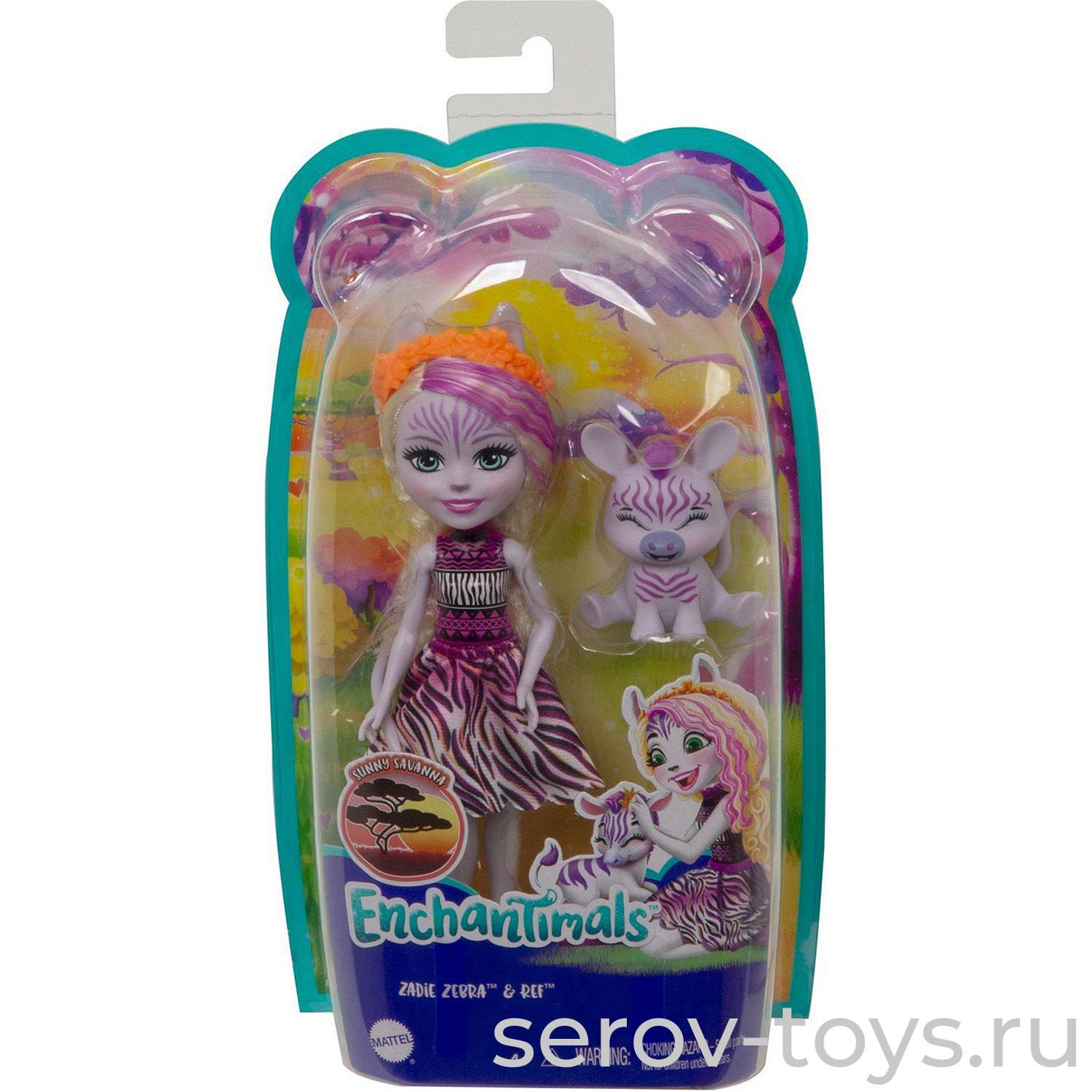 Enchantimals Кукла базовая со зверюшкой FNH22 Зейди Зебра и Реф GTM27