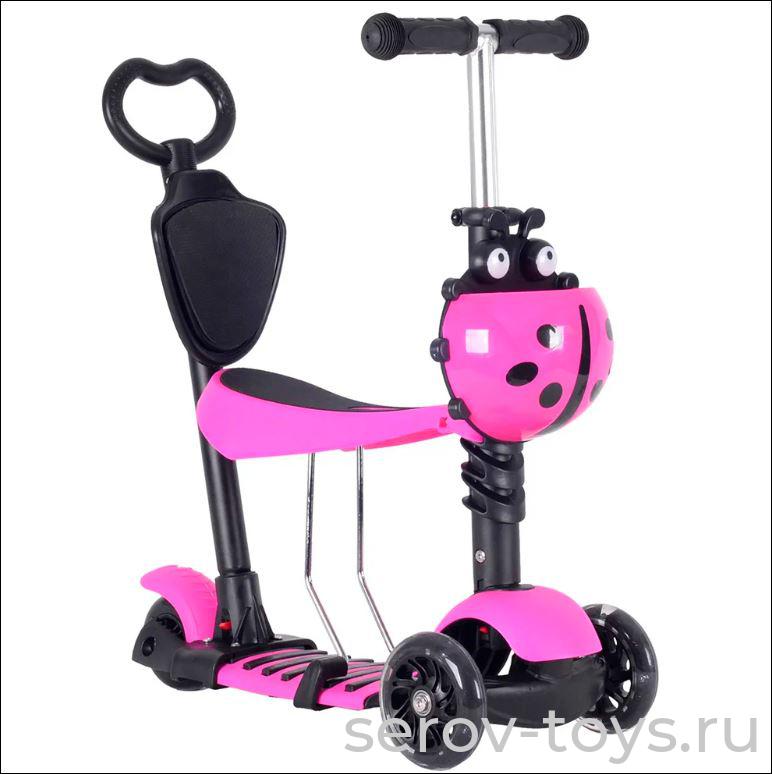 Самокат-каталка MG023D Розовый регулируемая высота ручки 2 колеса впереди свет до 25кг