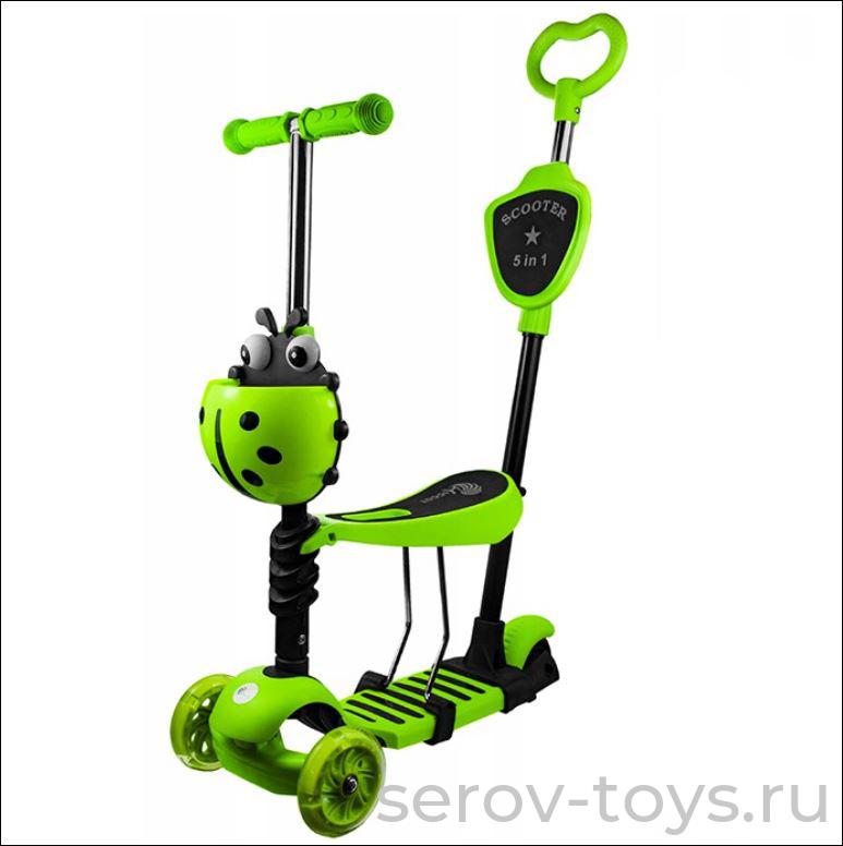 Самокат-каталка MG023D Салатовый регулируемая высота ручки 2 колеса впереди свет до 25кг