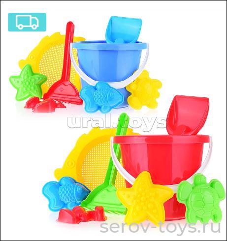 Песочный набор У485 Рыбка (ведро,сито,формы,совок,грабли)