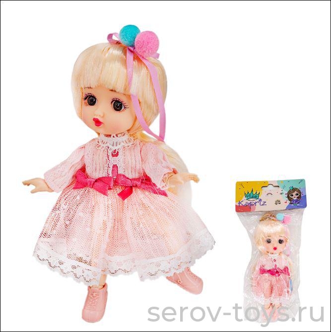 Кукла-брелок Женя YSA699A3 в розовом платье 17см в пак Miss Kapriz