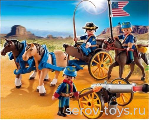 Дикий запад 5249pm Повозка с солдатами и пушкой