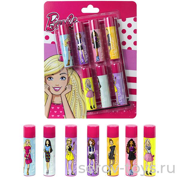 Barbie 9708251 Набор детской декоративной косметики для губ 7 блесков в футляре на листе