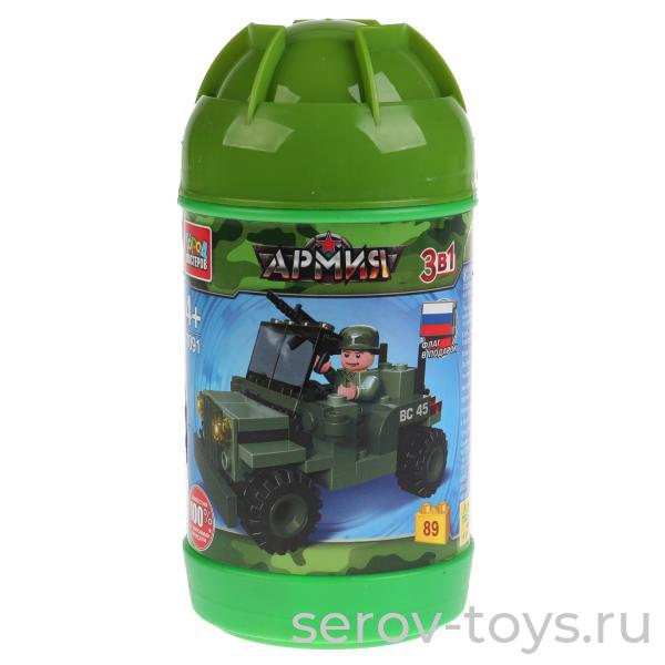 Конструктор Город мастеров 7091 Армия Военный джип 144 дет в банке