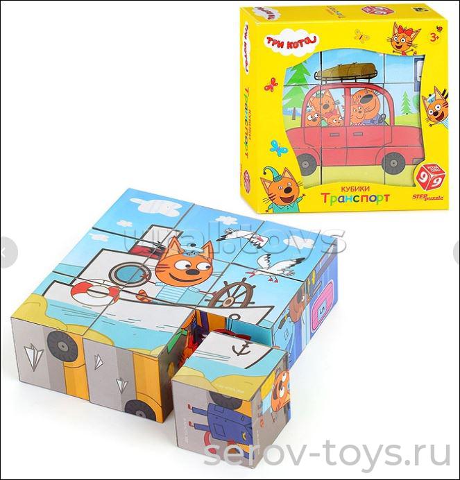 Кубики Три кота 87200 Транспорт пласт 9шт в кор Степ