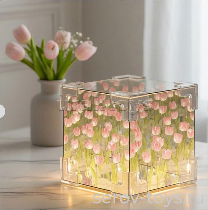Набор ДТ Светильник Куб XYD-05 Розовые тюльпаны в пак