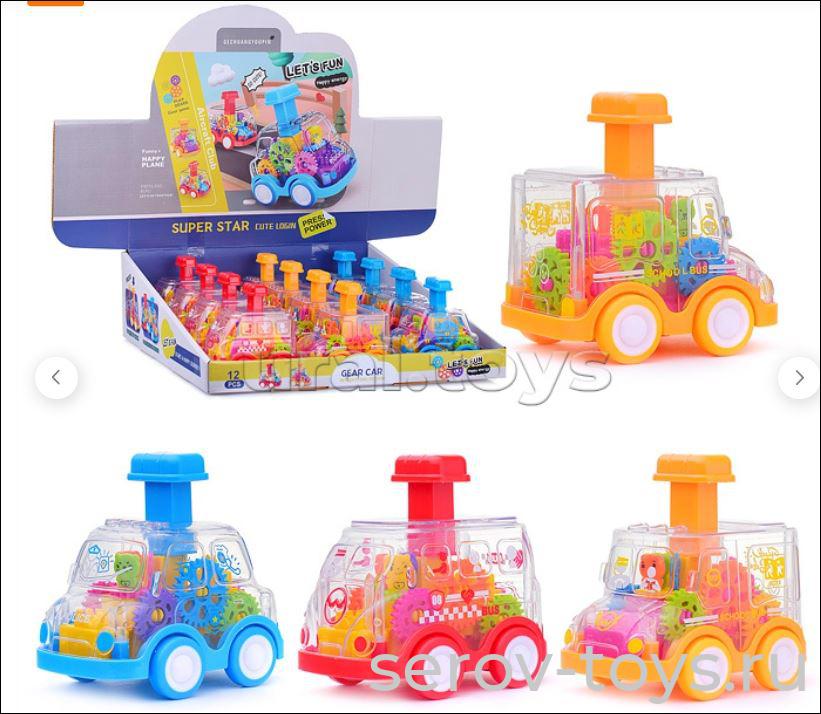 Машина Нажми и поедет HY-601 прозрачная с шестеренками 12шт в кор