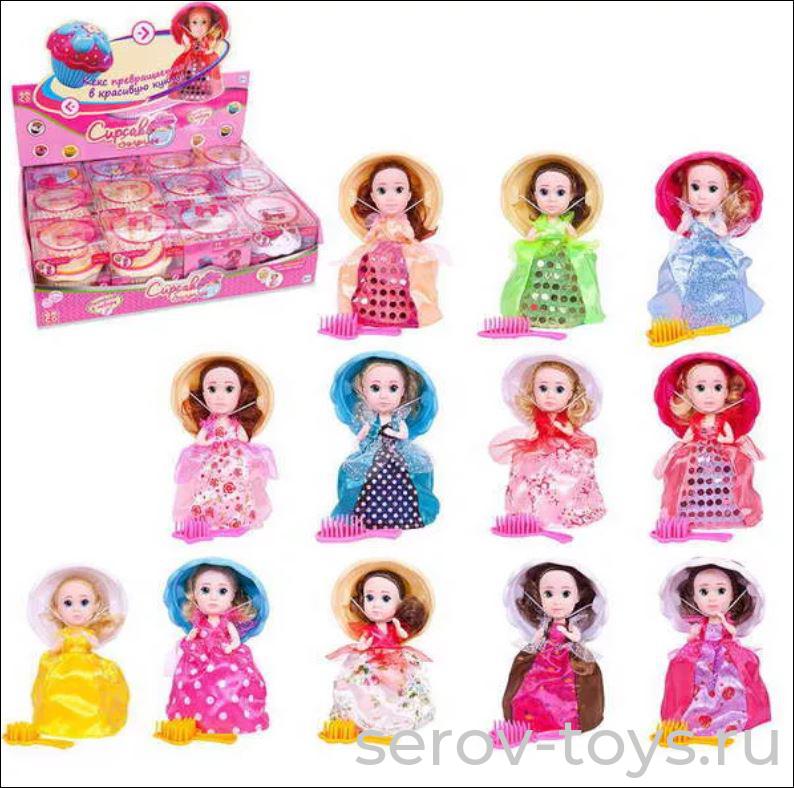 Cupcake Кукла 1089 12 видов в ассорт расчесочка в наборе, Surprise.Кукла кекс