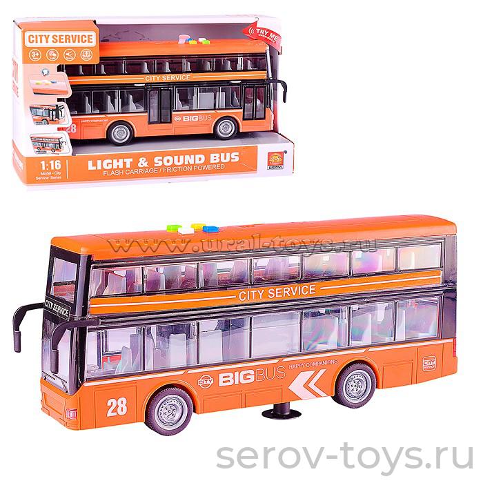 Автобус 1:16  WY912A Рейсовый двухэтажный Оранжевый свет звук Wenyi