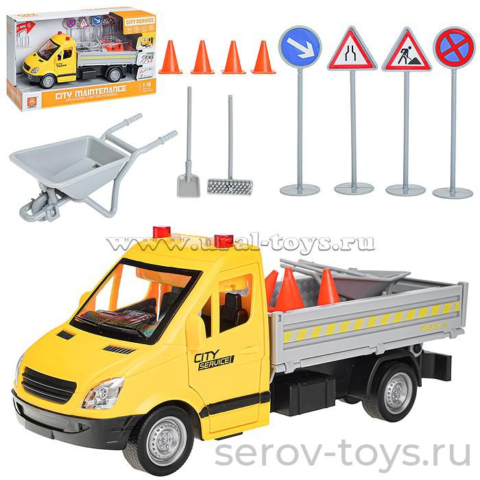 Машина инерц 1:16 WY593A Спецтехника Газель грузовая Желтая свет звук Wenyi