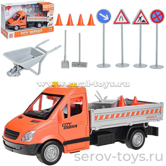 Машина инерц 1:16 WY593B Спецтехника Газель грузовая Оранжевая свет звук Wenyi