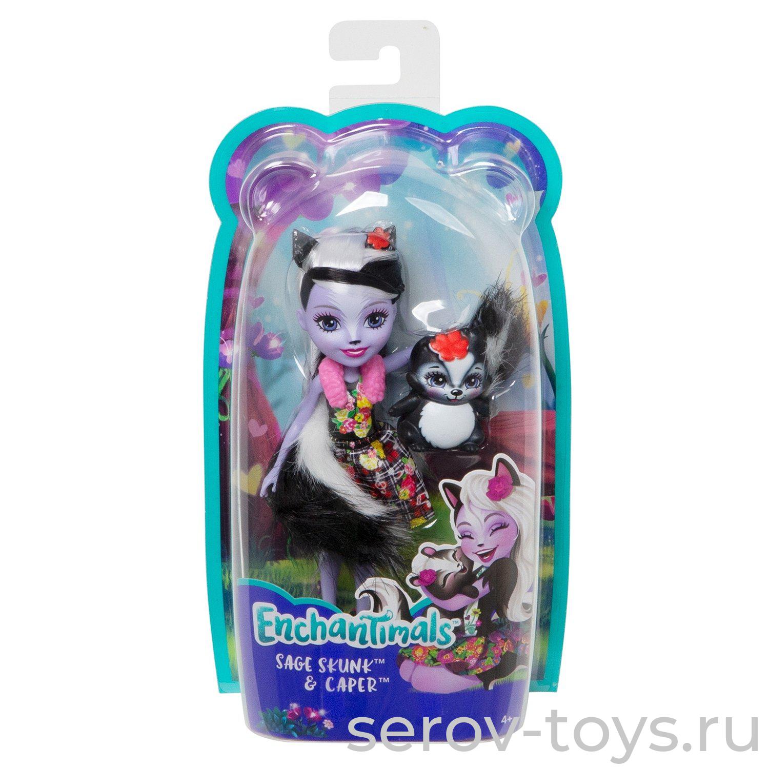 Enchantimals Кукла базовая со зверюшкой DVH87 Сэйдж Скунси и скунс Кейпер FXM72