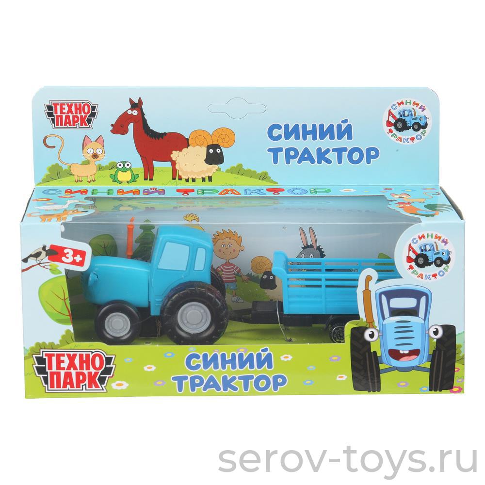 Синий трактор BLUTRA-7CART-BU-WOD с телегой металл 7,5см Технопарк