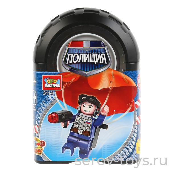 Конструктор Город мастеров 3114 Полицейский на парашюте 15 дет в банке