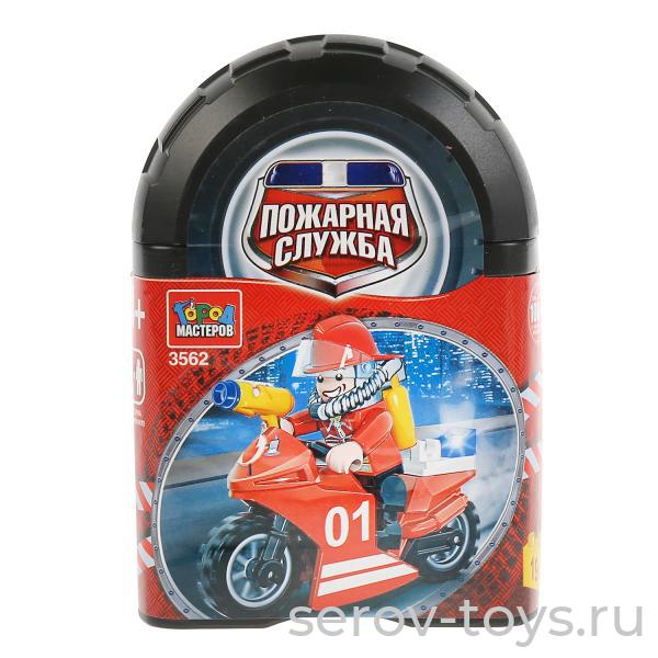 Конструктор Город мастеров 3562 Пожарник на мотоцикле 19 дет в банке