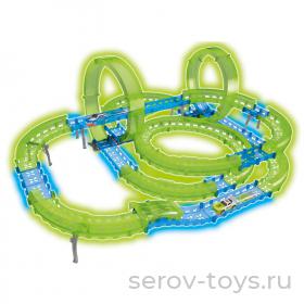 Автотрек р/у MTE1606-002 светится в темноте 2 машинки 59дет 4,49 м в кор Mioshi++