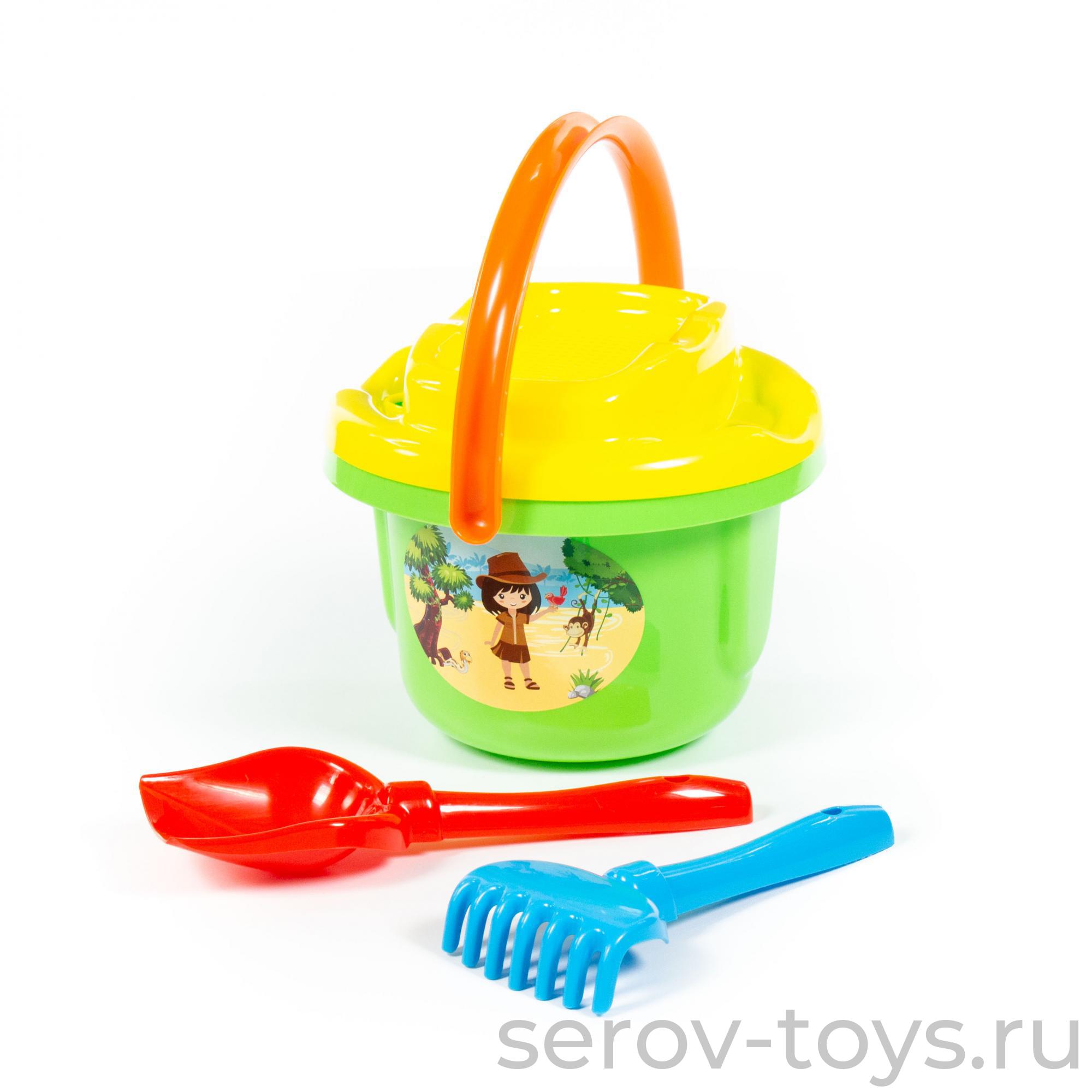 Песочный набор № 193 8921 ведро больш,ситечко,лопатка,грабельки ПОЛЕСЬЕ