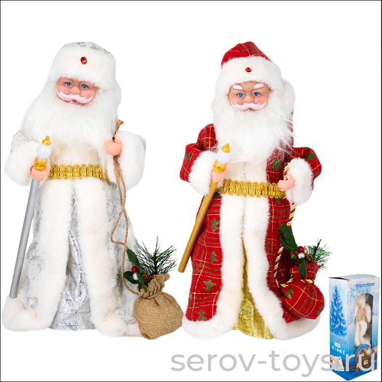 Дед Мороз 21-16EMA с посохом 141V-73 рус. озвуч С Рождеством 40см в кор