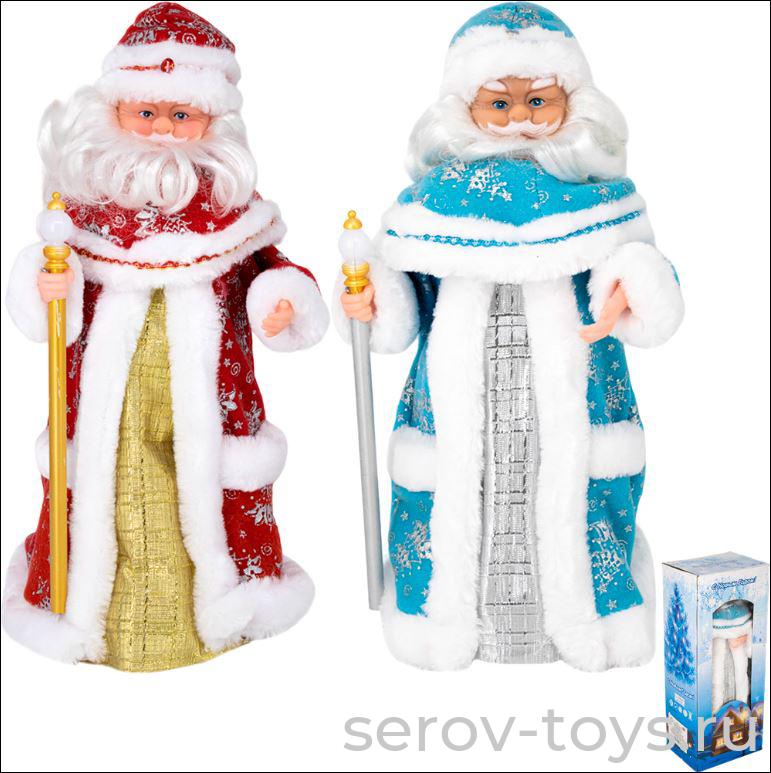 Дед Мороз 19-16-ELSN с посохом 141V-82 рус.озвуч 40см в кор