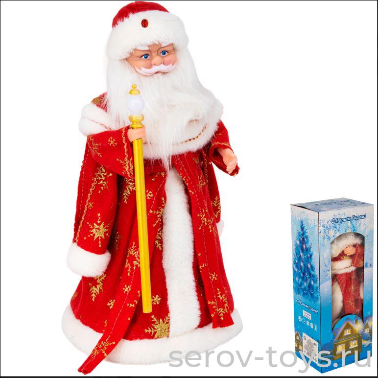 Дед Мороз 2022-16ENA с посохом 141V-71 озвуч 40см в кор