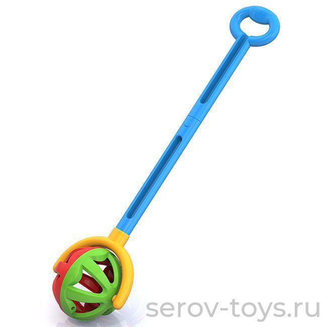 Каталка с ручкой Шарик зелено-красная 762/1 Норд+++