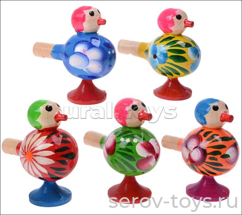 Свистулька Птичка 0063 окрашенная 8см дерево в пак