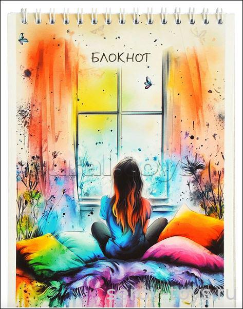 Блокнот С1496-27 Девочка у окна А5 32л клетка на гребне