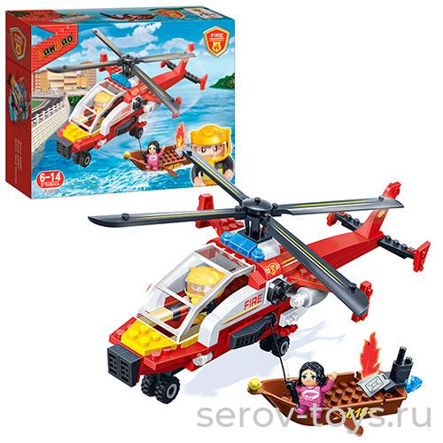 Конструктор БанБао 7107 Пожарный вертолет, 191 деталь, 33х24х7 см
