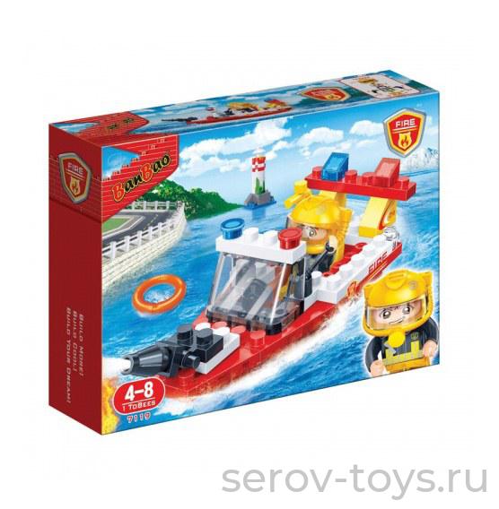Конструктор БанБао 7119 Пожарный катер, 62 детали, 19х14х4см