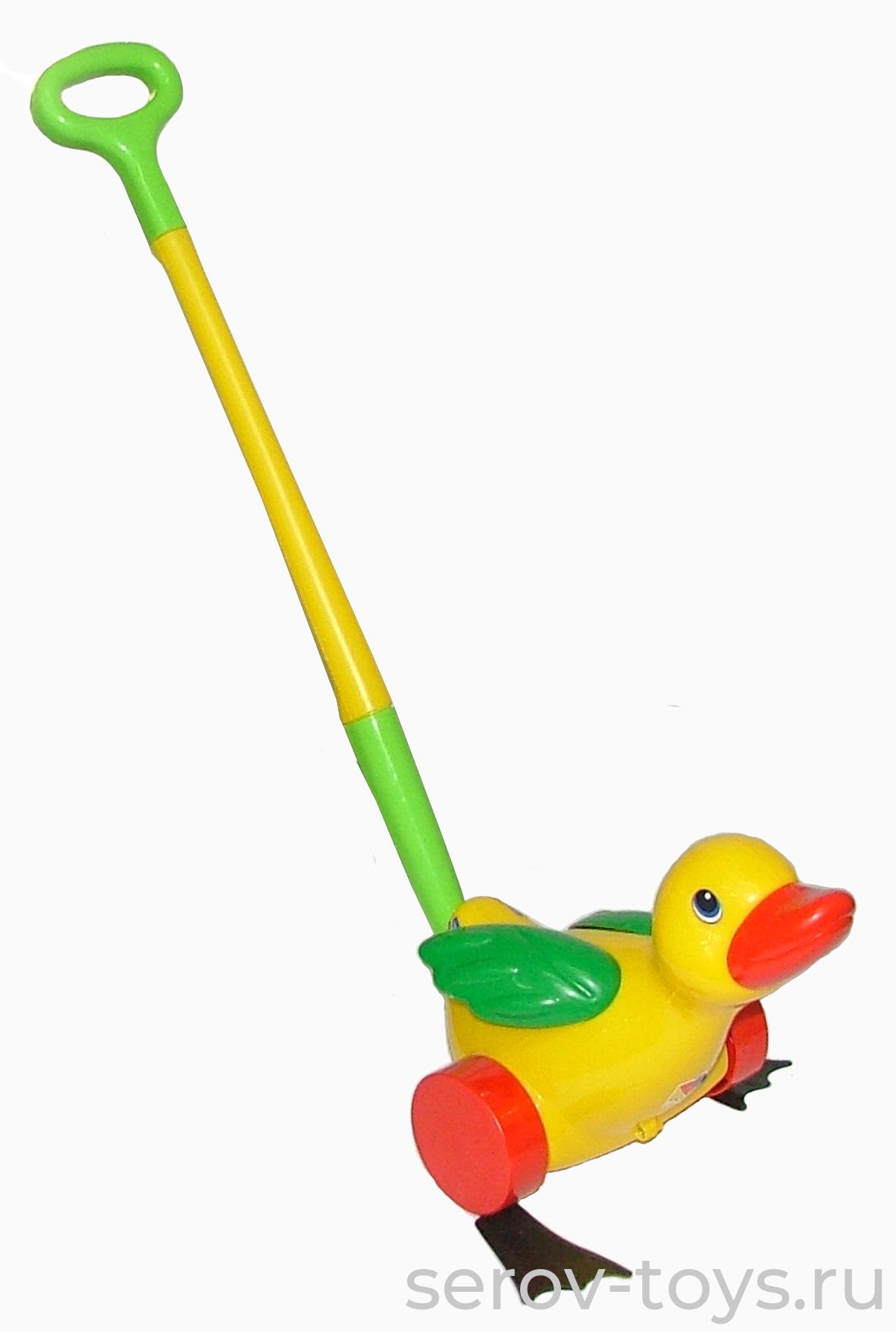 Каталка Утенок с ручкой 7925 ПОЛЕСЬЕ
