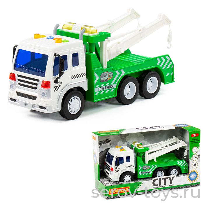 Автомобиль Сити 86563 Эвакуатор инерц зеленый свет звук в кор ПОЛЕСЬЕ