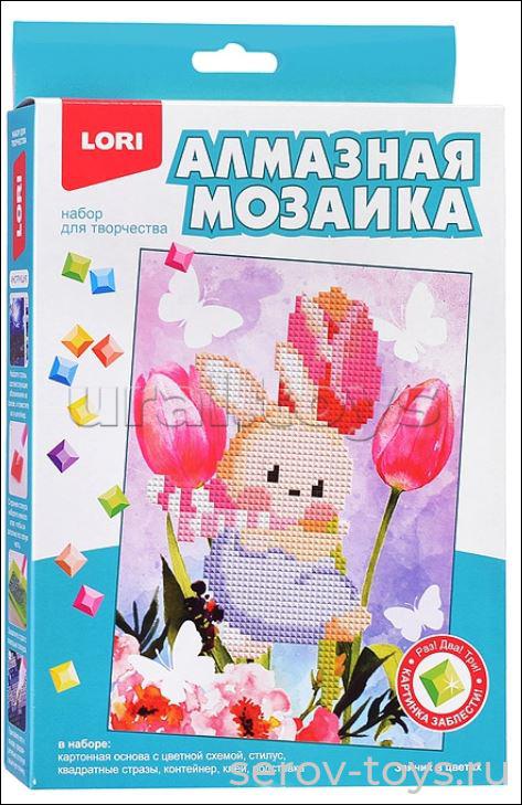 Набор ДТ Алмазная мозаика Зайчик в цветах Амк-014  15*20см (неполное заполнение) в кор Lori