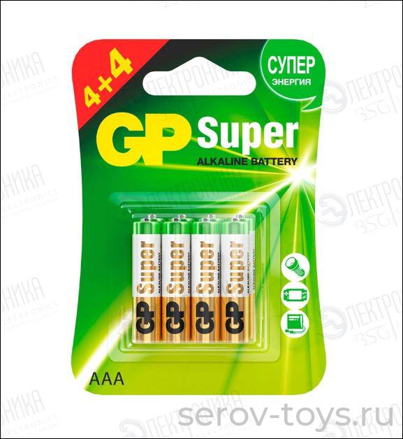 Элемент питания AAA LR03  GP Super Алкалиновые 4+4шт на листе
