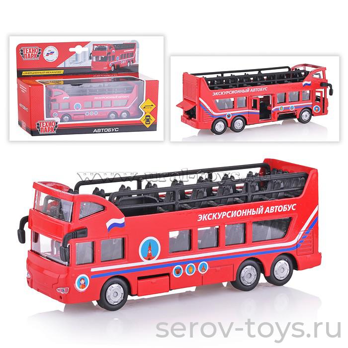 Модель Автобус Технопарк SB-16-21 двухэтажный Экскурсионный 16см в кор