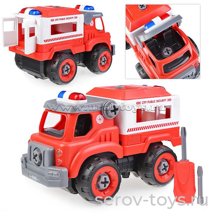 Конструктор-машина Пожарная скорая с отверткой 1362 звук в пак Городской инженер